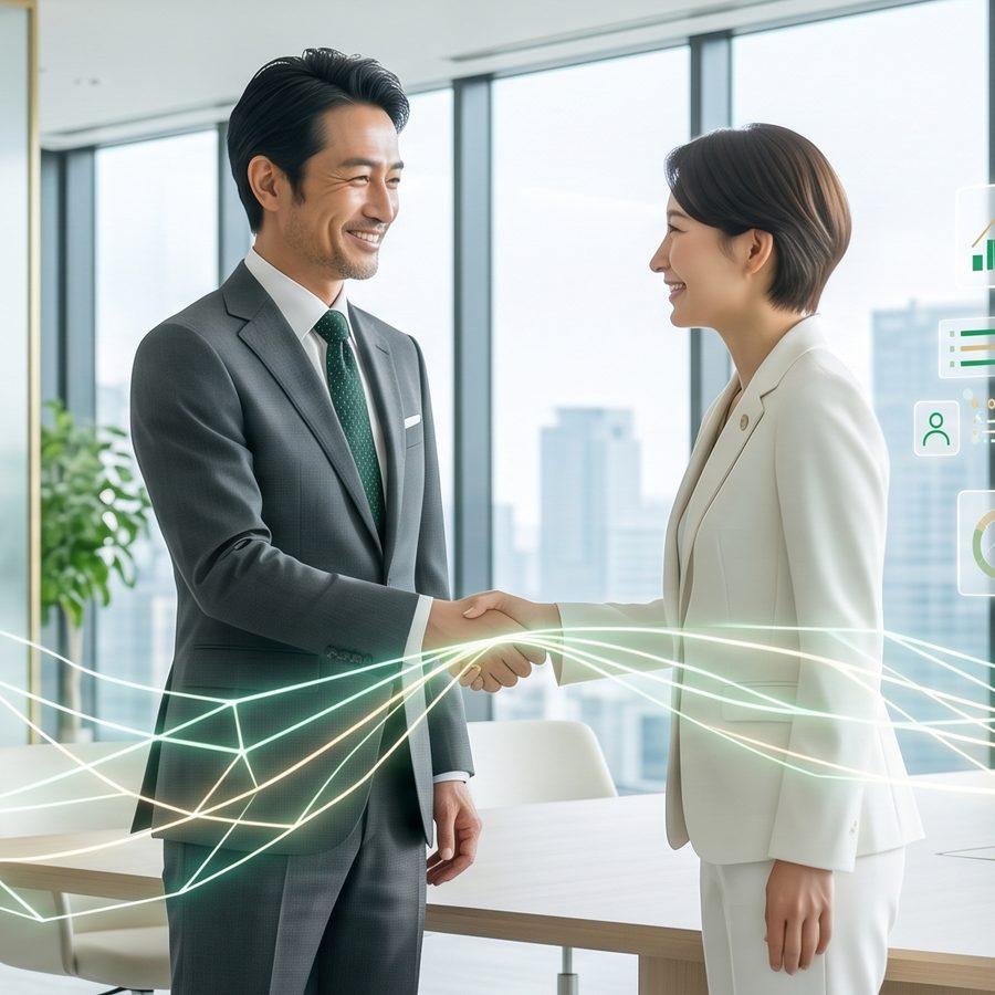 笑顔で握手する営業担当と決裁者